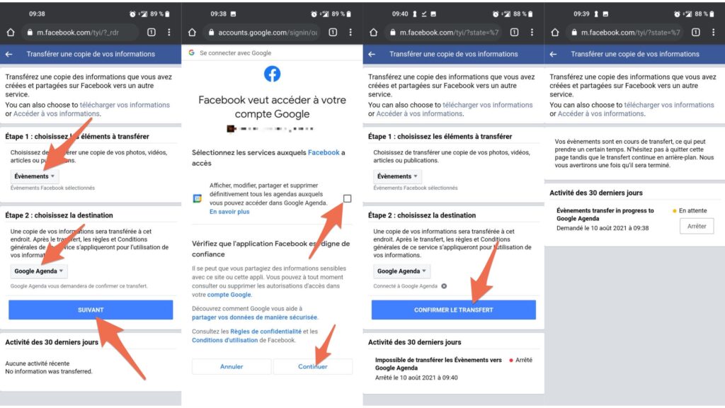 La marche à suivre pour exporter ses données de Facebook à Google Agenda