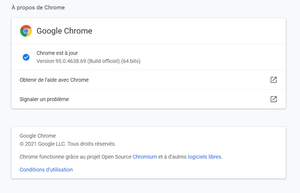 Votre navigateur Chrome à jour devrait indiquer cette version