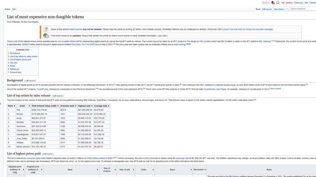 Wikipédia NFT art