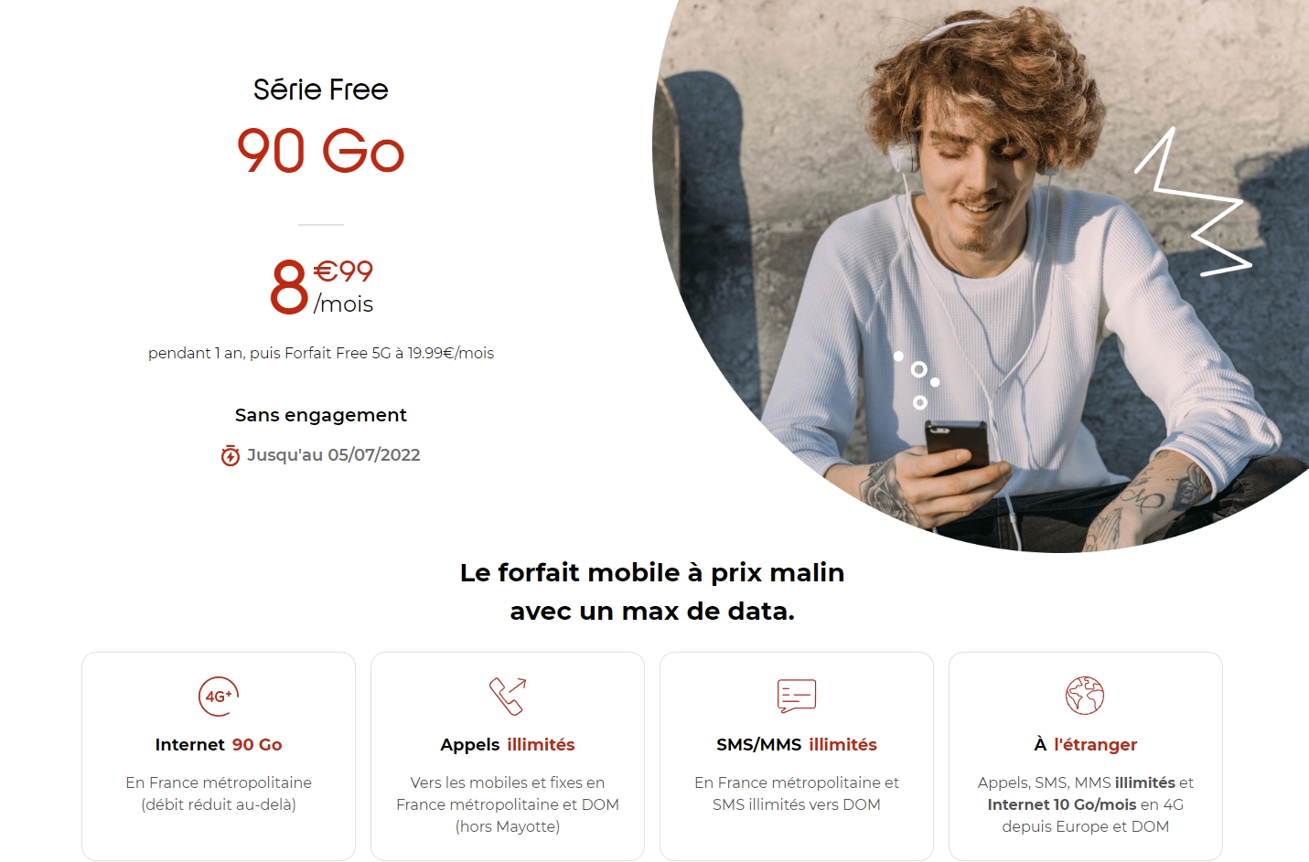 Forfait mobile pas cher : 90 Go à 8,99 € chez Free Mobile