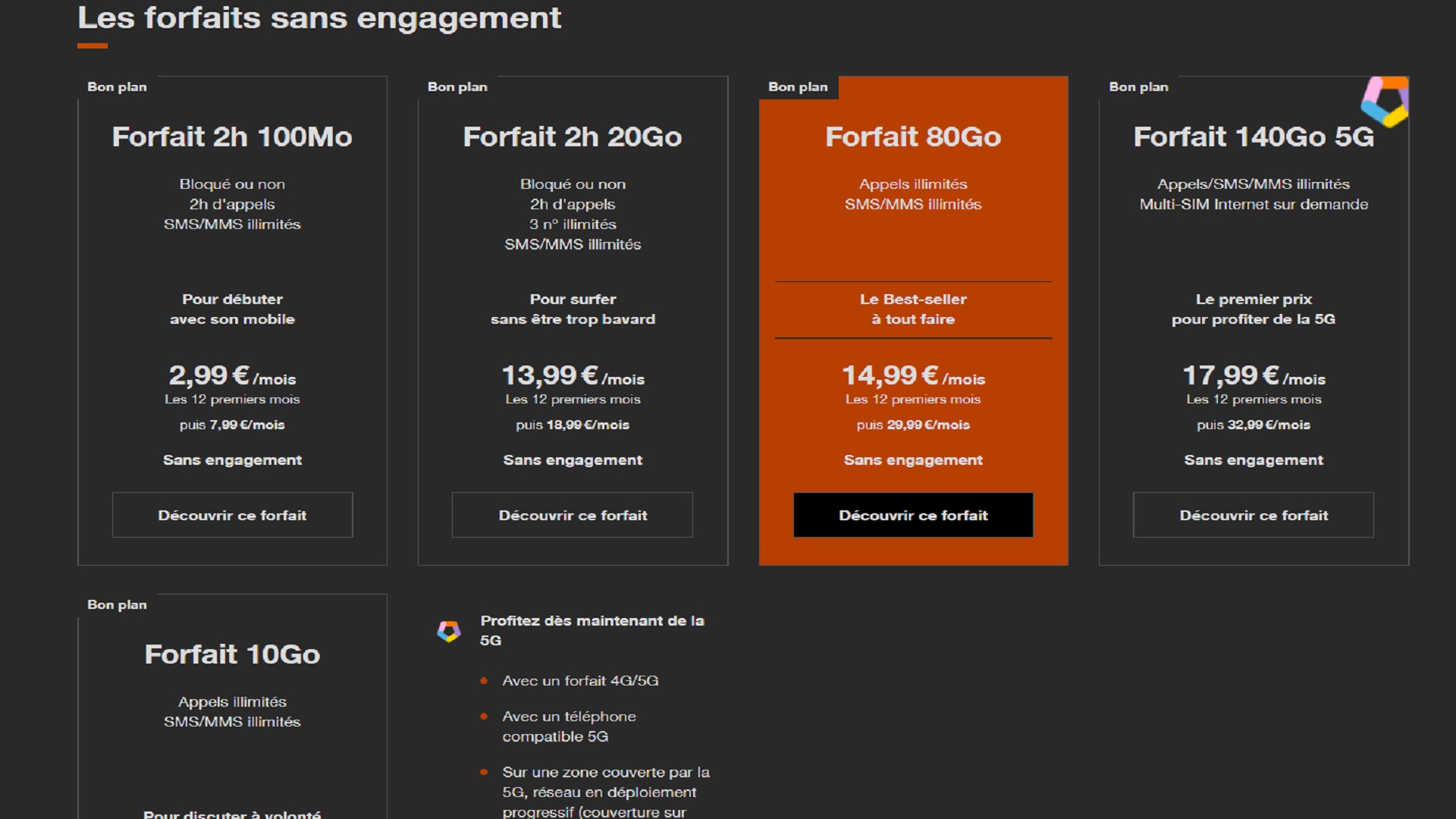 forfaits sans engagement