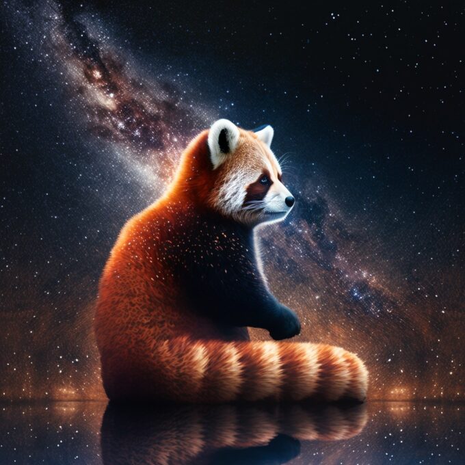 Numerama_a_shiny_red_panda_crossing_the_milky_way_sitting_on_a__star