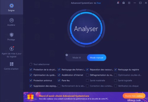 Mode manuel pour l'analyse de votre système avec Advanced SystemCare Free
