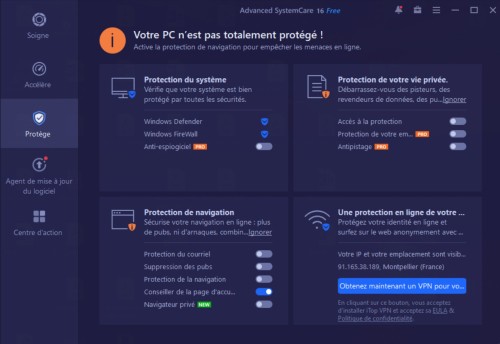 Réglages de sécurité avec Advanced SystemCare Free